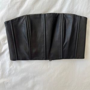 Alice + Olivia black leather crop top
